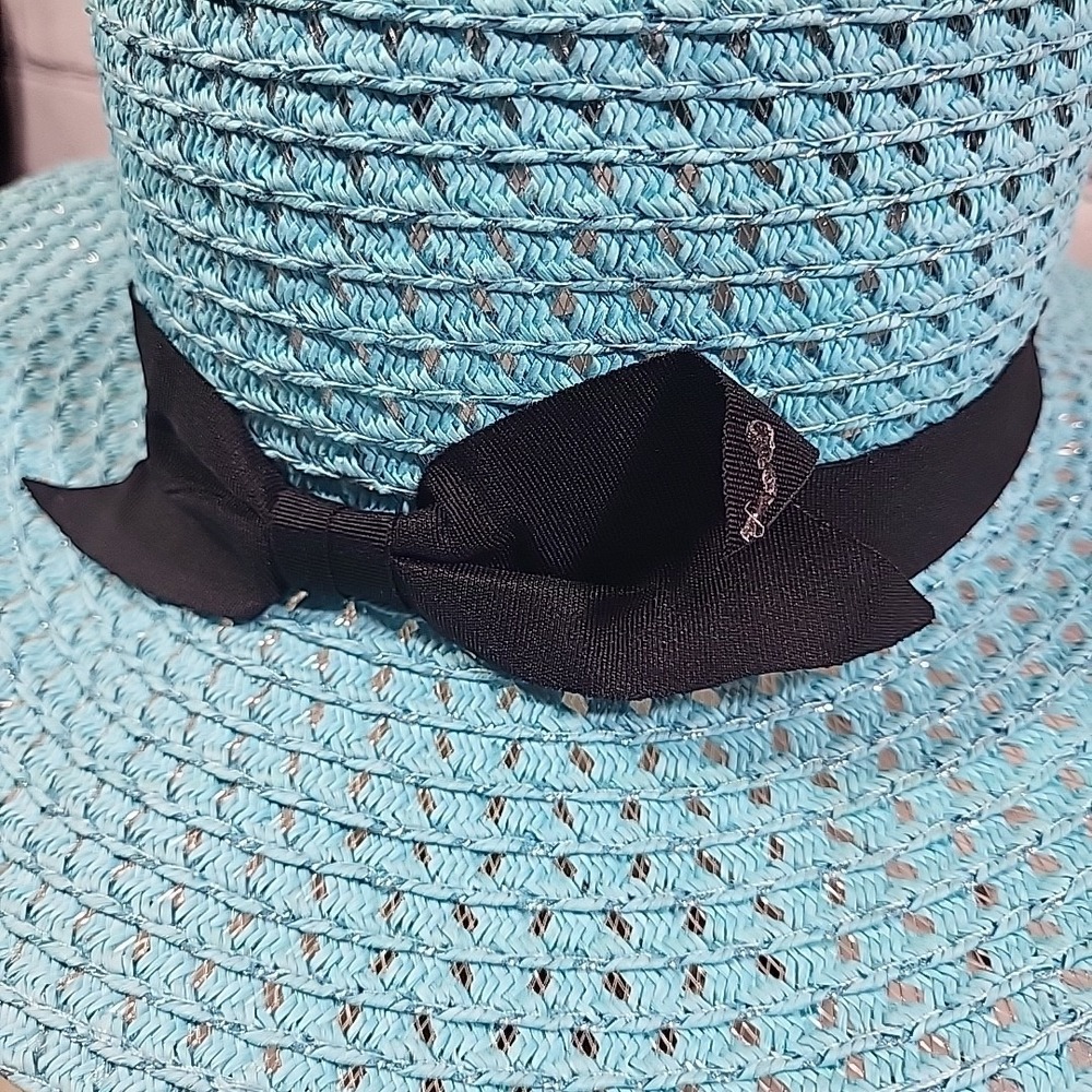 Vintage Mr Buho Womens Hat Blue Straw Panama Derby Wide Brim Sun Hat - Picture 4 of 7
